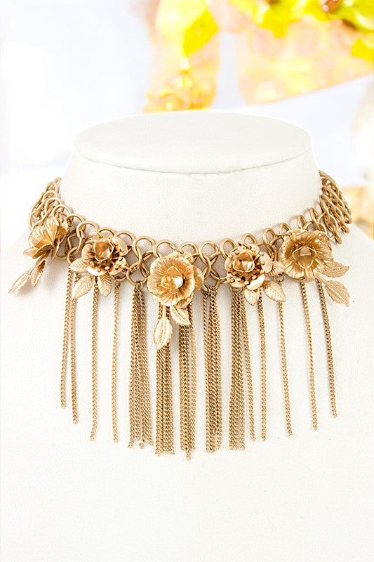 Floral Chain Fringe Choker Necklace