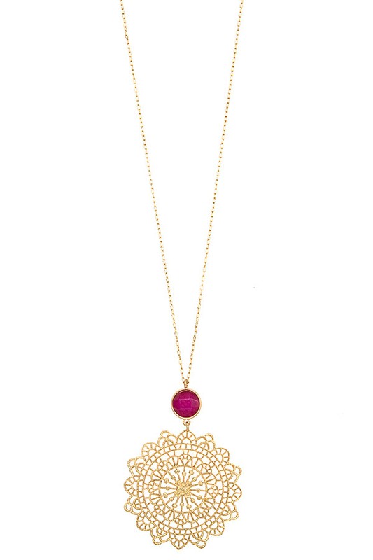 FLORAL FILIGREE PENDANT LONG NECKLACE