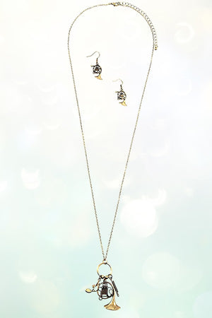 MIX WIND INTSTRUMENTS PENDANT LONG NECKLACE AND MATCHING EARRING SET