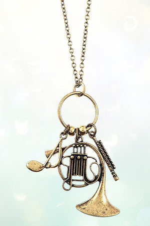 MIX WIND INTSTRUMENTS PENDANT LONG NECKLACE AND MATCHING EARRING SET