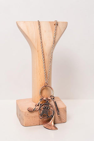 MIX WIND INTSTRUMENTS PENDANT LONG NECKLACE AND MATCHING EARRING SET