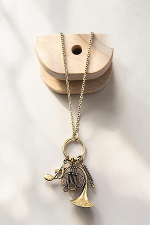 MIX WIND INTSTRUMENTS PENDANT LONG NECKLACE AND MATCHING EARRING SET