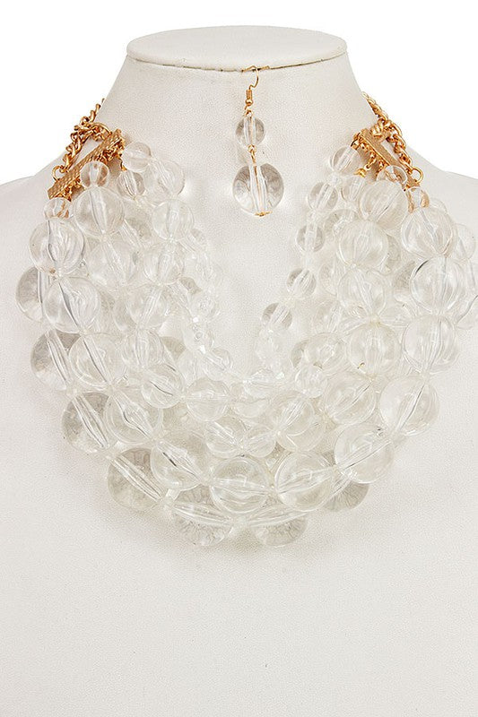 MULTI LAYERED SEE THROUGH BEAD NECKLACE SET