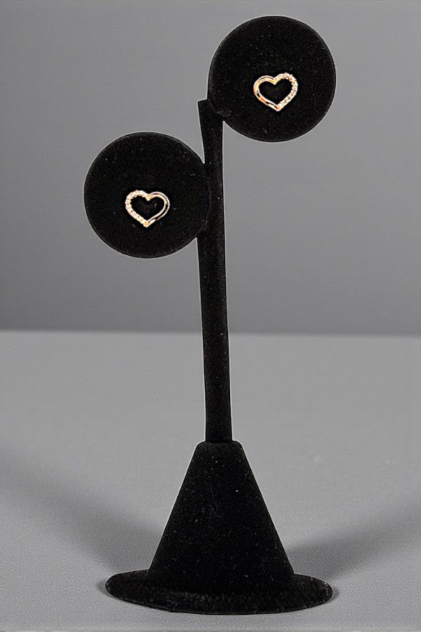 CZ STONE HALF PAVE HEART POST EARRING