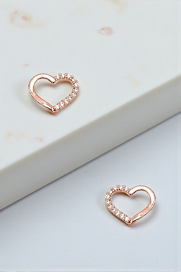 CZ STONE HALF PAVE HEART POST EARRING