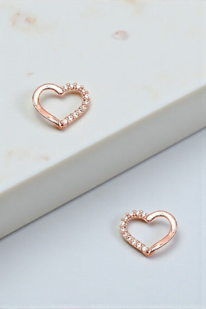 CZ STONE HALF PAVE HEART POST EARRING