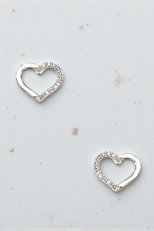 CZ STONE HALF PAVE HEART POST EARRING