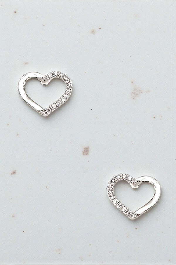 CZ STONE HALF PAVE HEART POST EARRING