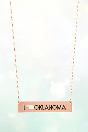 OKLAHOMA STATE SHAPE CUT OUT OKLAHOMA ETCHED BAR PENDANT NENCKLACE