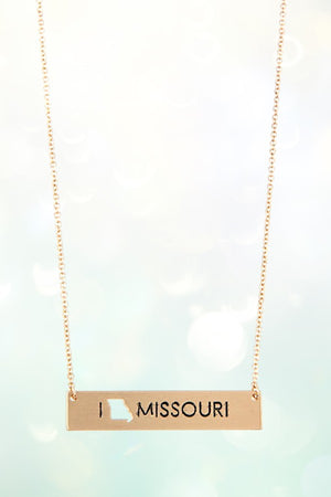 I MISSOURI STATE CUT OUT BAR PENDANT NECKLACE