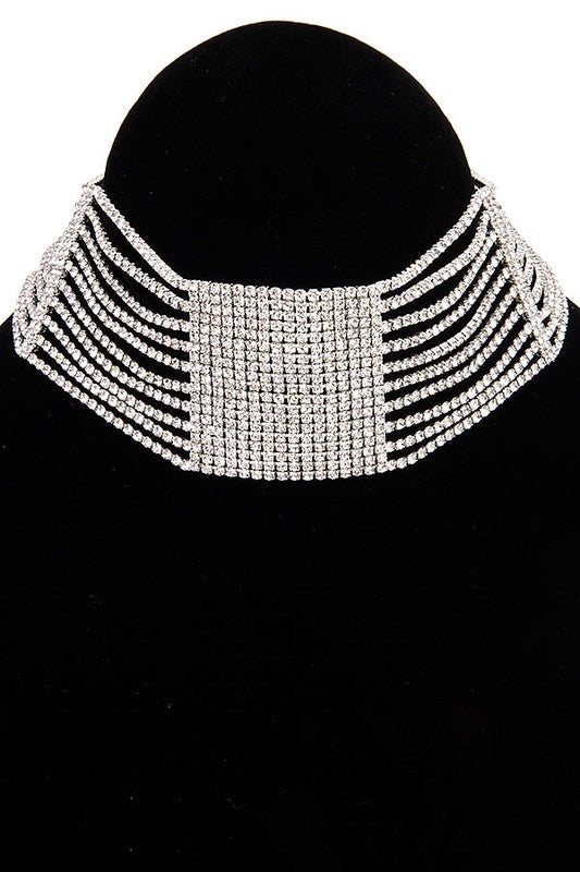 MULTI ROW RHINESTONE PAVE CHOKER NECKLACE