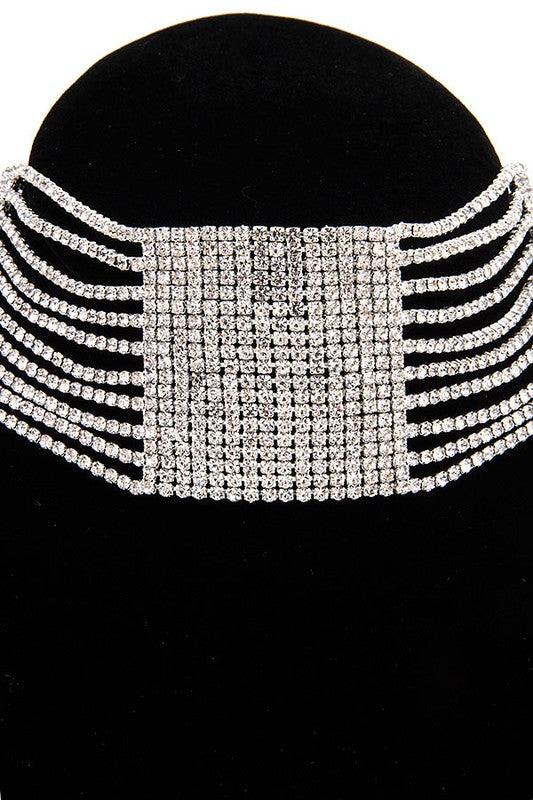 MULTI ROW RHINESTONE PAVE CHOKER NECKLACE