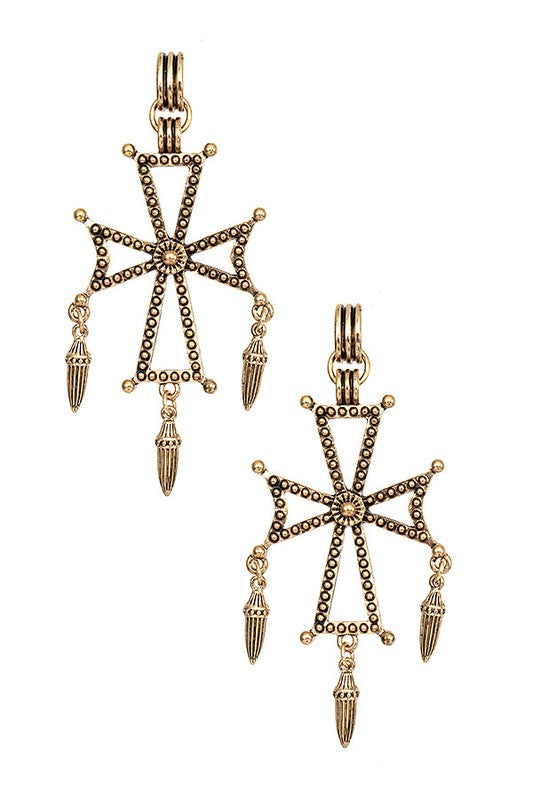 DOTTED CROSS DANGLE ACCENT EARRING