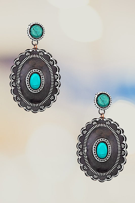 GEM ACCENT ETCHED METAL DROP EARRING