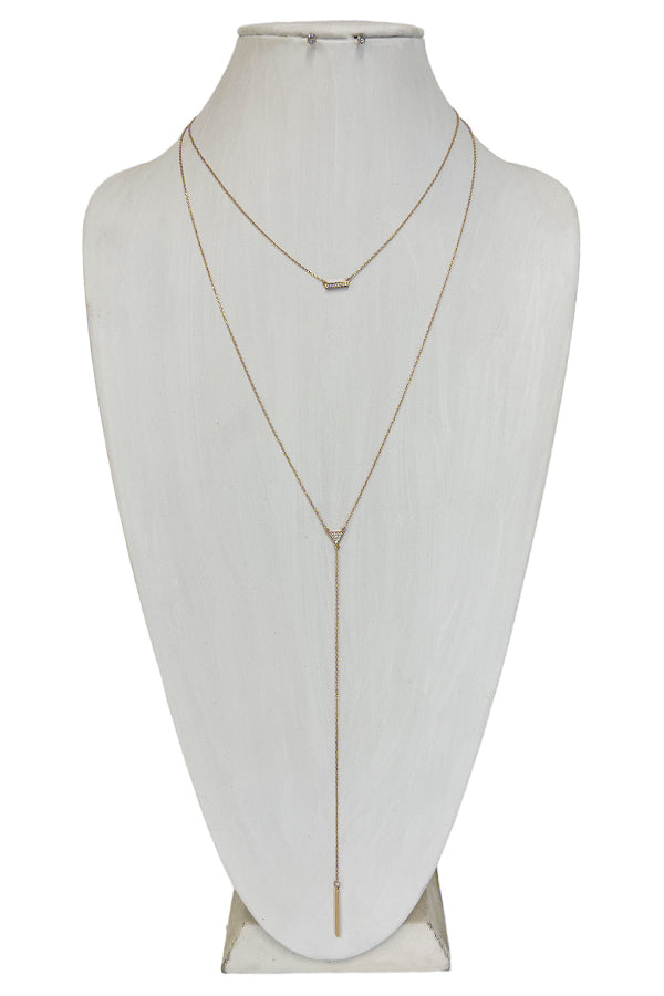 Triangle Bar Layered Long Necklace Set