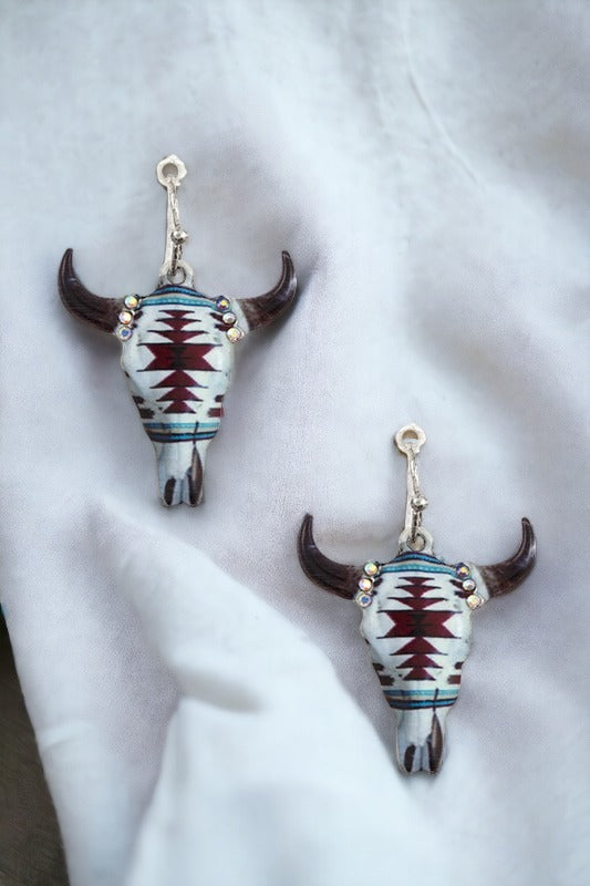 Etched Bull Head Dangle Earring