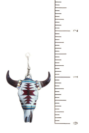 Etched Bull Head Dangle Earring