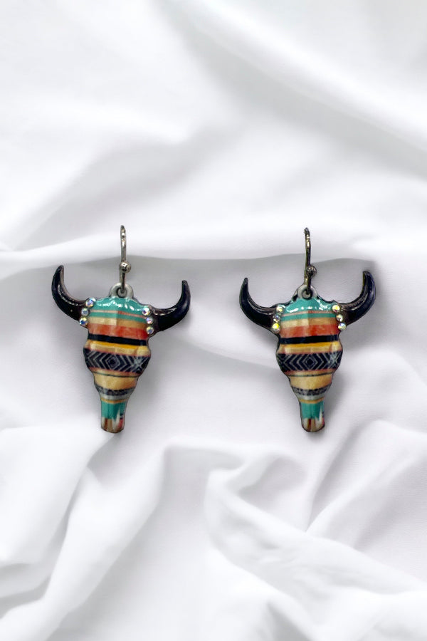 Tribal Pattern Bull Head Dangle Earring