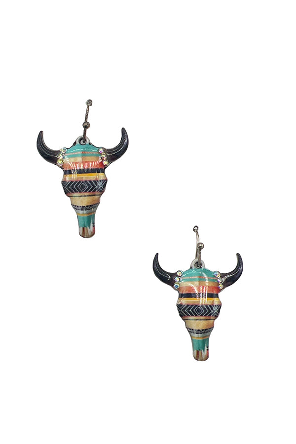 Tribal Pattern Bull Head Dangle Earring