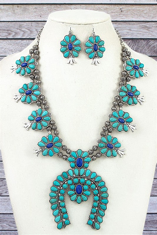 FLORAL STATION GEM FRAMED STATEMENT NECKLACE SET