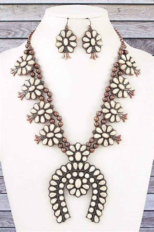 FLORAL STATION GEM FRAMED STATEMENT NECKLACE SET