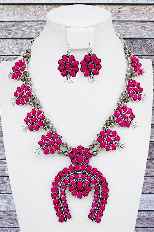 FLORAL STATION GEM FRAMED STATEMENT NECKLACE SET