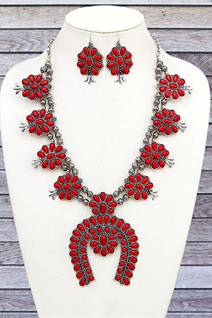 FLORAL STATION GEM FRAMED STATEMENT NECKLACE SET