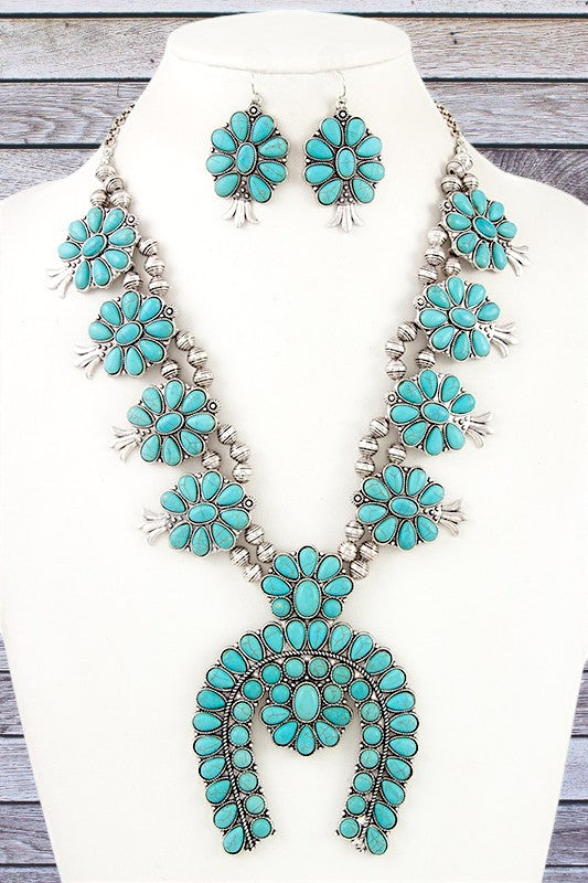 FLORAL STATION GEM FRAMED STATEMENT NECKLACE SET