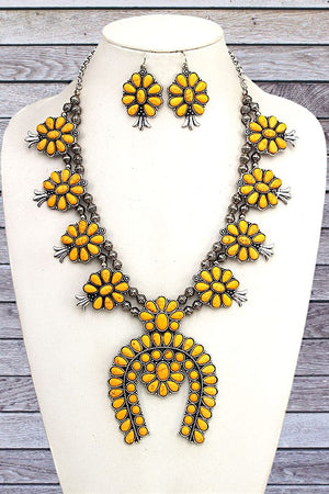 FLORAL STATION GEM FRAMED STATEMENT NECKLACE SET