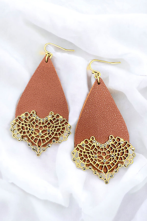 Faux Leather Teardrop Ornate Earring