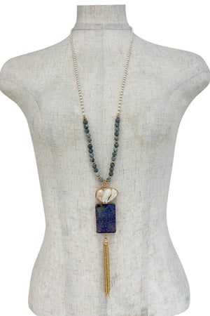 Long Natural Stone Chain Tassel Pendant Necklace