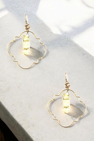 CLOVER OUTLINED GEM DANGLE EARRING