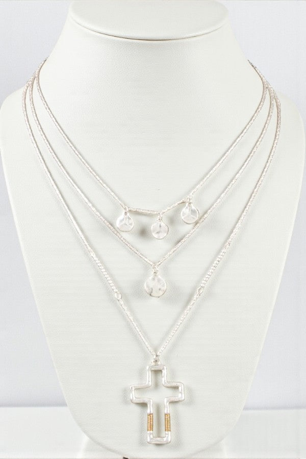 DISK LAYERED CROSS PENDANT NECKLACE
