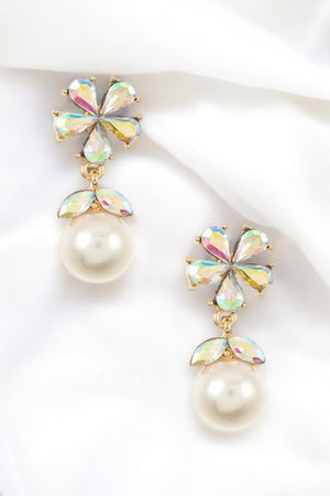 FLORAL GEM PEARL DROP DANGLE EARRING