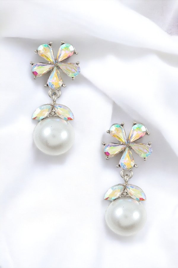 FLORAL GEM PEARL DROP DANGLE EARRING