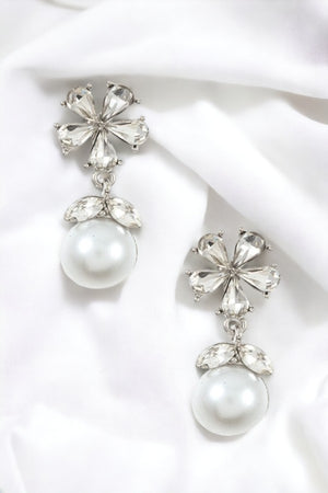 FLORAL GEM PEARL DROP DANGLE EARRING