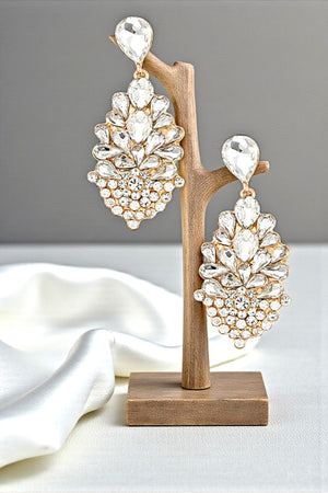 MULTI CRYSTAL GEMSTONE PAVE TEARDROP LINK EARRING
