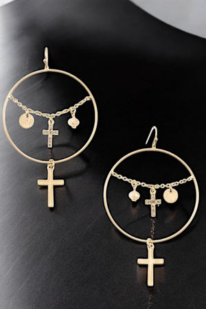 OVERSIZE CROSS DOUBLE DANGLE EARRING