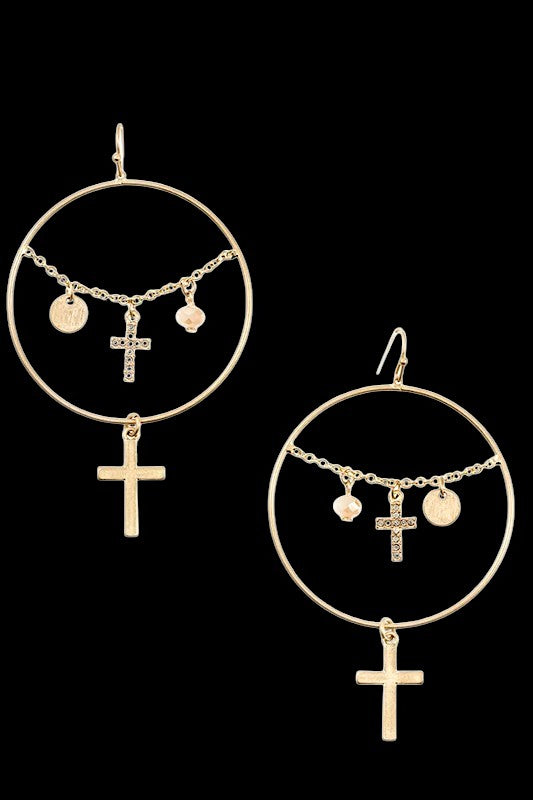 OVERSIZE CROSS DOUBLE DANGLE EARRING