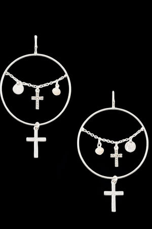 OVERSIZE CROSS DOUBLE DANGLE EARRING