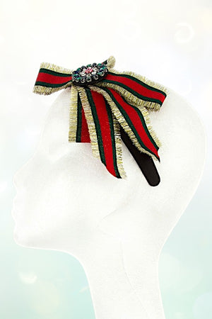 GEM CENTERED FRINGE BOW ORNATE HEADBAND