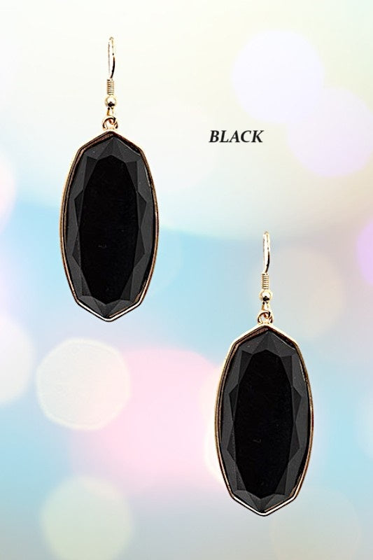 FACETED OVAL FRAMED DANGLE EARRING