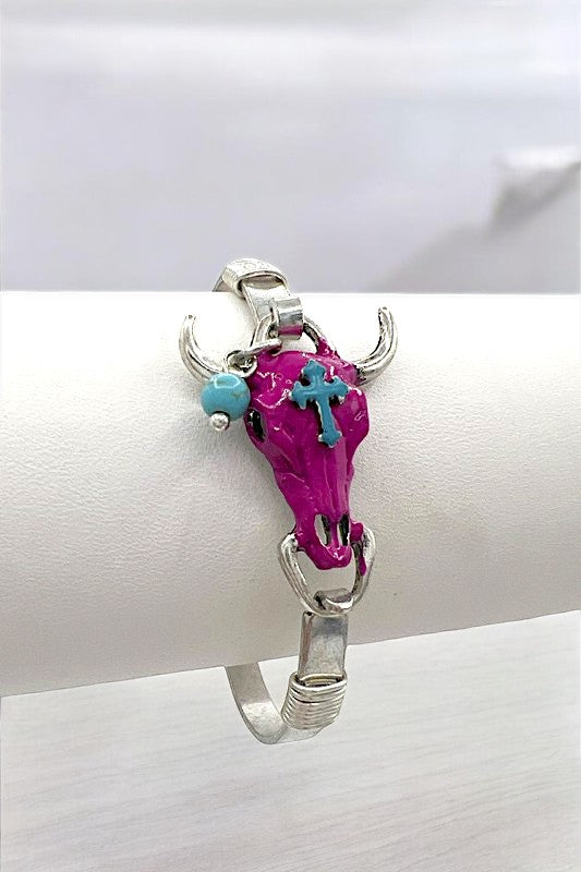 Cross Accent Bull Head Bangle Bracelet