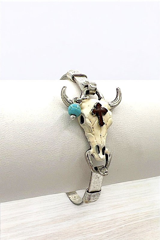 Cross Accent Bull Head Bangle Bracelet