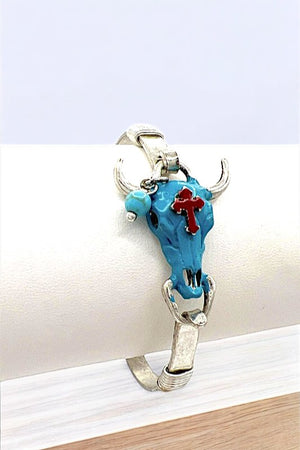 Cross Accent Bull Head Bangle Bracelet