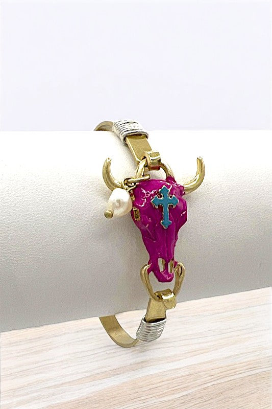 Cross Accent Bull Head Bangle Bracelet