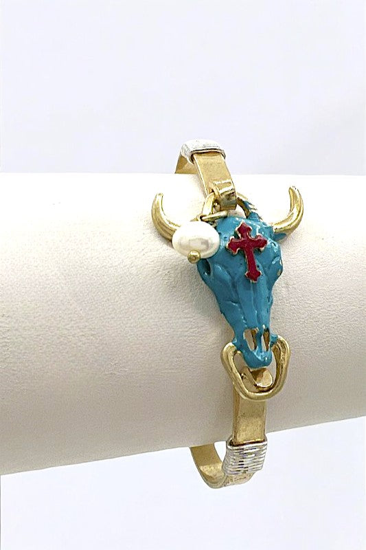 Cross Accent Bull Head Bangle Bracelet