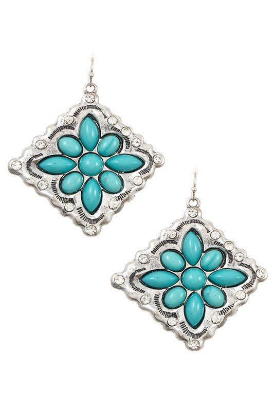 Floral Gem Framed Dangle Earring