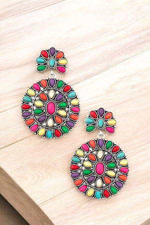 FAUX GEM FLORAL LINK DANGLE EARRING