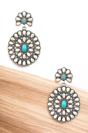 FAUX GEM FLORAL LINK DANGLE EARRING